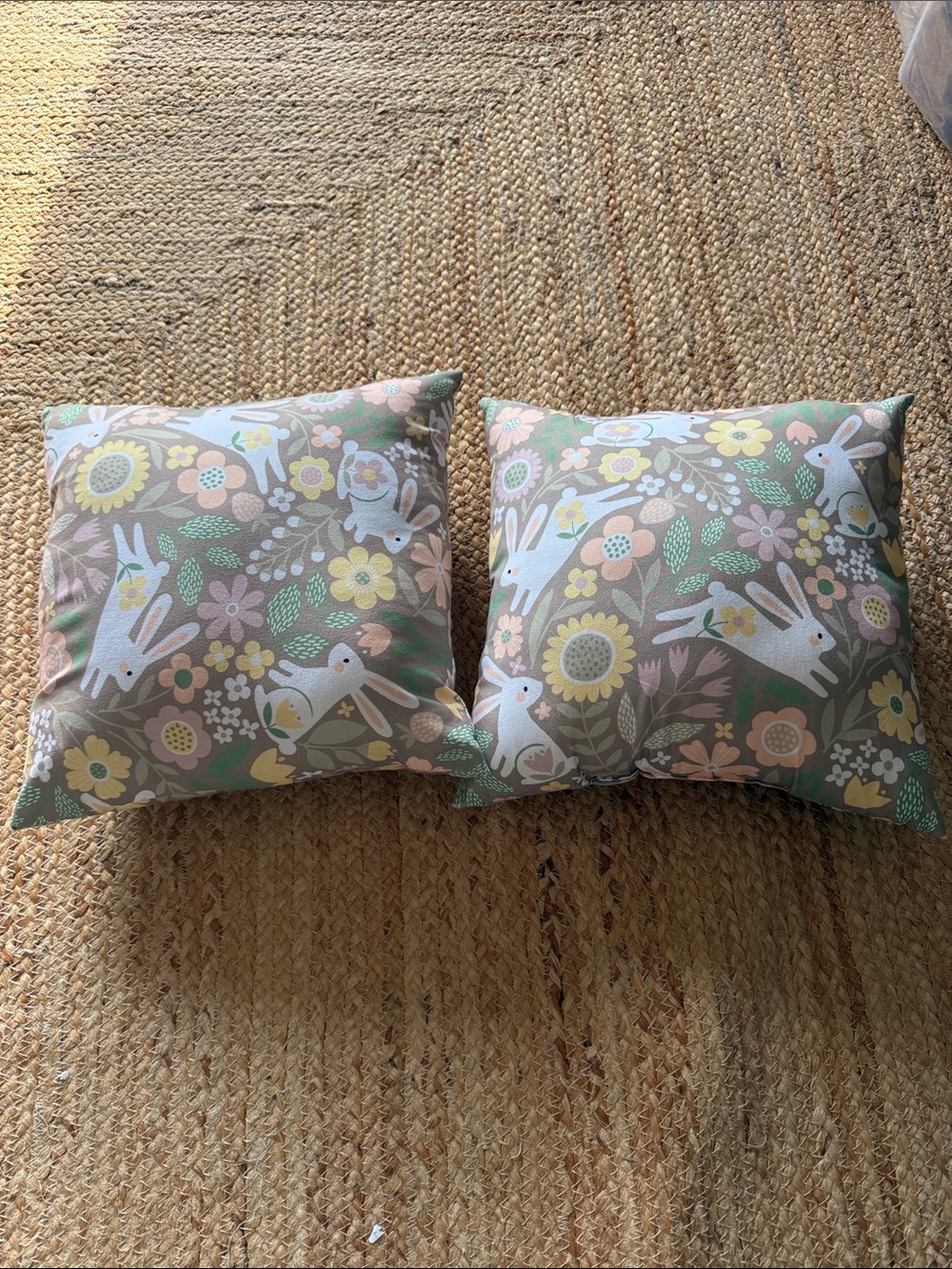 2 Decorative Bunny Floral Throw Pillow Cover - Sage & Pastel 11x11